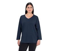 Ulla Popken Women's Basic-V-Shirt, Langarm Long Sleeve Top, Blue Black, 16-18