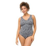 Ulla Popken, Ladies Plus Size Laura Textured Leaves Swimsuit, Black, 22