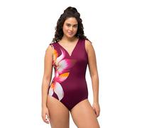 Ulla Popken, Ladies Plus Size Petra Ruffled Shoulder Blossom Swimsuit, red, UK 32