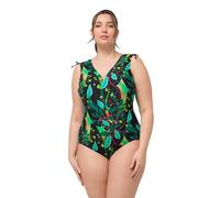 Ulla Popken Women's Petra Ruffled Shoulder Swimsuit 826455 One Piece, Black, 28
