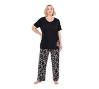 Ulla Popken Women's Pyjama, Zweiteiler, Scribble-Herz, Halbarm, Lange Hose Pajama Set, Black, 20 UK/22 UK
