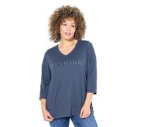 Ulla Popken Ladies Plus Size Plus Size Shirt Script Classic V Neck 3/4 Sleeve, Blue Ink, 28 UK/30 UK