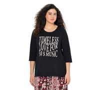 Ulla Popken Ladies Plus Size Plus Size Shirt Script Design Round Neck 3/4 Am Hem Band 842120, Black, 32 UK/34 UK