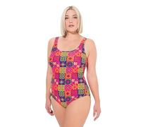Ulla Popken Womenswear Plus Size Curvy Tile Print One Piece Cupless Swimsuit Dark Purple 58+ 835954834-58+