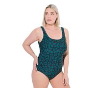 Ulla Popken Women's Badeanzug, Leomuster, Ohne Softcups, Rundhals One Piece Swimsuit, Dark Green, 50-52