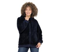Ulla Popken Ladies Plus Size Plus Size Teddy Jacket Hooded Long Sleeve Soft Teddy Plush 843930, navy, 50-52