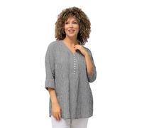 Ulla Popken Ladies Plus Size Plus Size Tunic Striped Pintuck Bubble Structure 3/4 Sleeve 797456, navy, 36/38 UK