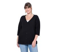 Ulla Popken Ladies Plus Size Plus Size V-Neck 3/4 Sleeve Organic Cotton Cardigan, Black, 28/30/Große n