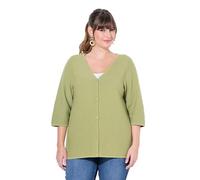 Ulla Popken Women's Strickjacke, V-Ausschnitt, 3/4-arm, Biobaumwolle Feminine Short Cardigan with Button Placket, Green (sage), 28/30/Große n