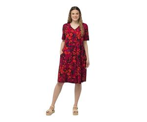 Ulla Popken, Ladies Plus Size Printed Button Neck Midi Dress, Purple, 24-26