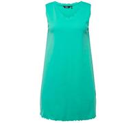 Ulla Popken, Ladies Plus Size Scalloped Edge A-line Fine Rib Organic Cotton Dress, Green, 20-22