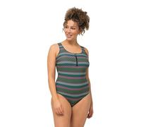 Ulla Popken, Ladies Plus Sizes Alice Zip Up Basket Swimsuit, Black, 24