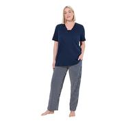 Ulla Popken Ladies Satin Detail Morning Rise Pyjamas, midnight blue, 58-60 Große Größen