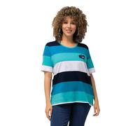Ulla Popken Ladies Striped Heart Round Neck Half Sleeve Striped T-Shirt with Embroidery Classic, Deep Aqua, 28 UK/30 UK