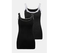 Ulla Popken Women's 2pcs Unterhemden, Lace and Dots Undershirt, Black, 24 UK/26 UK