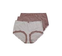 Ulla Popken Women's 3pcs, Hipster Dotted and Striped Briefs, Braun, 50-52