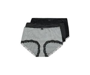 Ulla Popken Women's 3pcs, Hipster dotted and striped Slips, Schwarz,