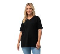 Ulla Popken Women's A-Line V-Neck Half Sleeve T-Shirt, Black Beauty, 50/52