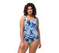 Ulla Popken Women's Badeanzug Alice, Streifen und Blumen One Piece Swimsuit, mid-Blue, 28