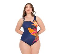 Ulla Popken Women's Badeanzug, Blätter, Softcups, Dreier-träger, Recycelt One Piece Swimsuit, Navy, 26