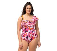 Ulla Popken Women's Badeanzug Fabienne, One-Shoulder, Volant, Batik Journey 827705 Piece Swimsuit, Yellow, 28
