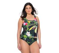 Ulla Popken Women's Badeanzug, Tukan, Ohne Softcups, Rundhalsausschnitt One Piece Swimsuit, Black, 54-56