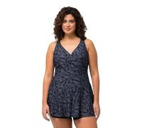Ulla Popken Women's Badekleid April mit Shorts, Blätter One Piece Swimsuit, Black, 20