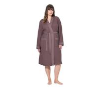 Ulla Popken Women's Bademantel, Schalkragen, Gürtel, Waffelpiqué, Langarm Bathrobes, Earth, 58-60