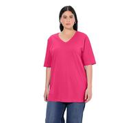 Ulla Popken Women's Basic Shirt, V-Ausschnitt, Relaxed, Halbarm Shirt, magentapink, Regular