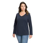 Ulla Popken Women's Basic Shirt, V-Ausschnitt, Slim, Langarm T-Shirts, Marine, 42/44