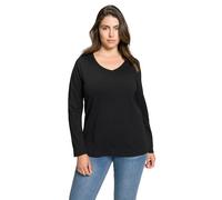 Ulla Popken Women's Basic V-Neck Slim Long-Sleeved T-Shirts, Black, 54/56, Black, 28/30 Plus