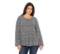 Ulla Popken Women's Bluse, Gesmokt, Rundhals, Ausgestellter Langarm Smock Blouse with Wide Sleeves, Bright Champagne, 32 UK/34 UK