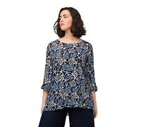 Ulla Popken Women's Blouse with Print, Dark Navy, 20-22