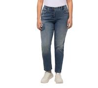 Ulla Popken Women's Boyfriend-Jeans, Destroy-Effekte, weites Bein, Stretch, Blue Denim, 24