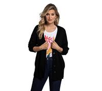 Ulla Popken Women's Cardigan, V-Neck, Button Placket, fine Knit Sweater, Black, 28-30