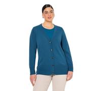 Ulla Popken Women's Cardigan, V-Neck, Button Placket, fine Knit Sweater, Blue-Green, 24-26
