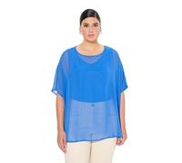 Ulla Popken Women's Chiffon Blouse, Oversized, Round Neck, Half Sleeve Blouses, Plum Blue, 16 UK/22 UK
