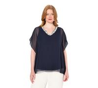 Ulla Popken Women's Chiffon Blouse with Decoration, Navy, 20-22