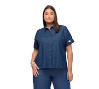 Ulla Popken Women's Fake Tencel Shirt Blouse, Blue Denim, 24-26