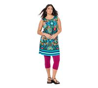Ulla Popken Women's Jersey-minikleid, Blüten, A-Linie, Rundhals, Ärmellos Swing Dress with Print Border, Mint Green, 28-30