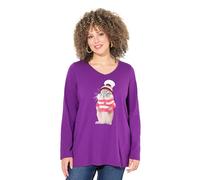 Ulla Popken Women's Large Sizes Plus Size Christmas Squirrel V-Neck Long Sleeve Shirt, Dark Purple, 20 UK/22 UK