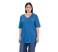 Ulla Popken Women's Large Sizes Plus Size T-Shirt, Relaxed Fit, with Half Sleeves and V-Neck, Casual Wide Cut Made of Soft Cotton with Side Slits