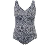 Ulla Popken Women's Laura 826546 Swimsuit with Leaves Pattern One Piece, Black, 26