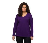 Ulla Popken Women's Long-Sleeved V-Shirt, Deep Purple, 24/26