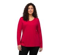 Ulla Popken Women's Long-Sleeved V-Shirt, red, 36-38 Plus