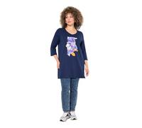 Ulla Popken Women's Longshirt, Blüten, A-Linie, V-Ausschnitt, 3/4-arm Long Shirt, Blue Ink, 50-52