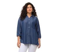 Ulla Popken Women's Lyocell Shirt Blouse, Look, V-Neck, 3/4 Sleeves, Blue Denim, 20-22