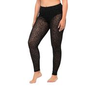 Ulla Popken Women's Mesh Leggings, Leo Print Large Plus Size, Black, 36-38