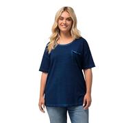 Ulla Popken Women's Oversized Cold Dye Rounded V-Neck T-Shirts, Blue, 20 UK/22 UK