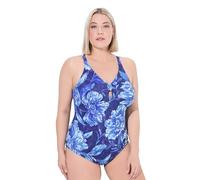 Ulla Popken Women's Badeanzug Patrizia, Knoten, Blue Flower One Piece Swimsuit, Indigo, 18